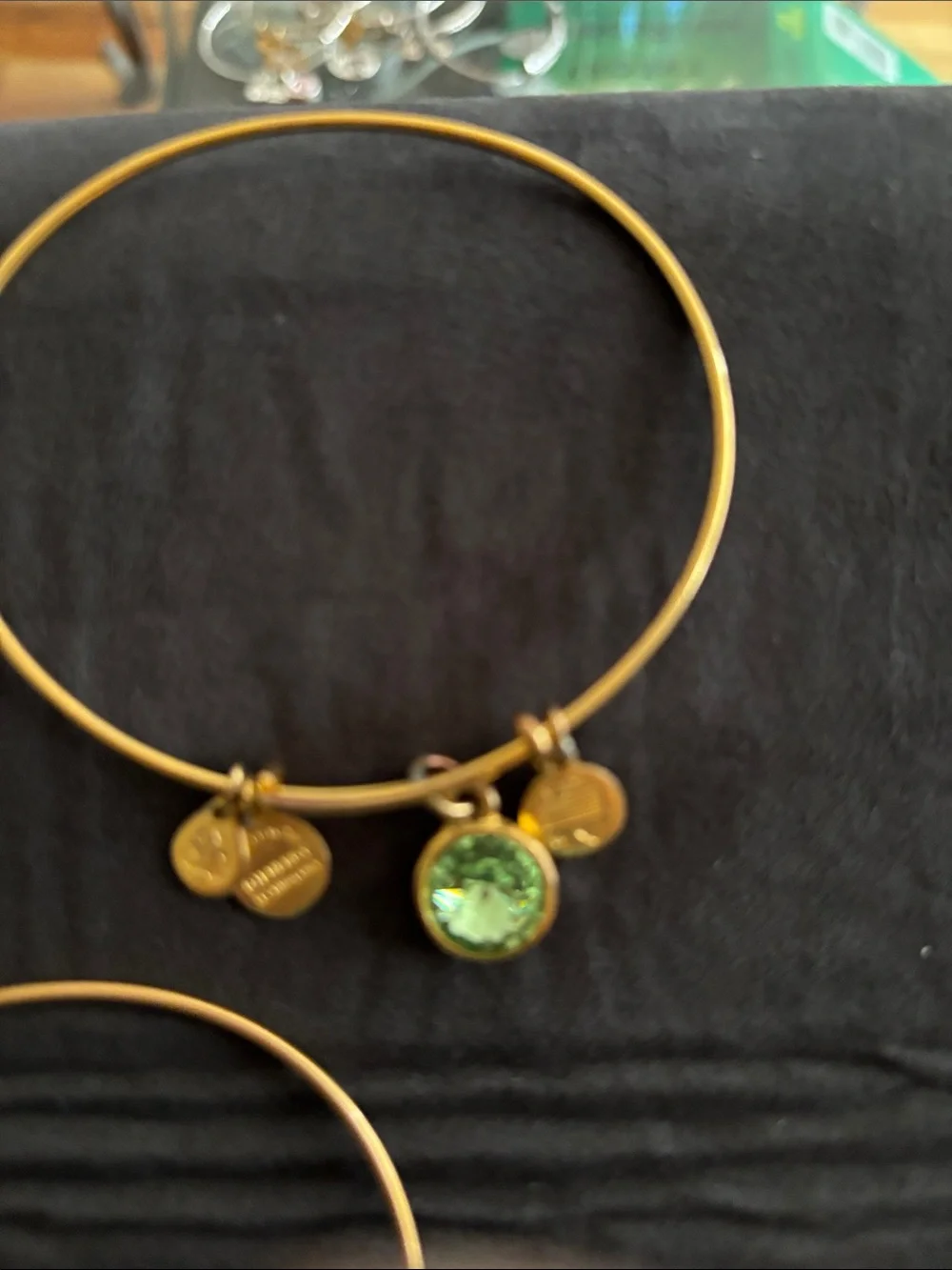Alex and Ani Gold-Tone Charm Bangle Bracelet Set - Green Crystal & Dragonfly